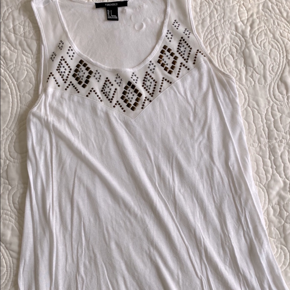 White tank with beading